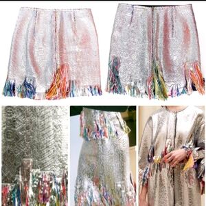 Silver Metallic Fringe Skirt by GOEN.J